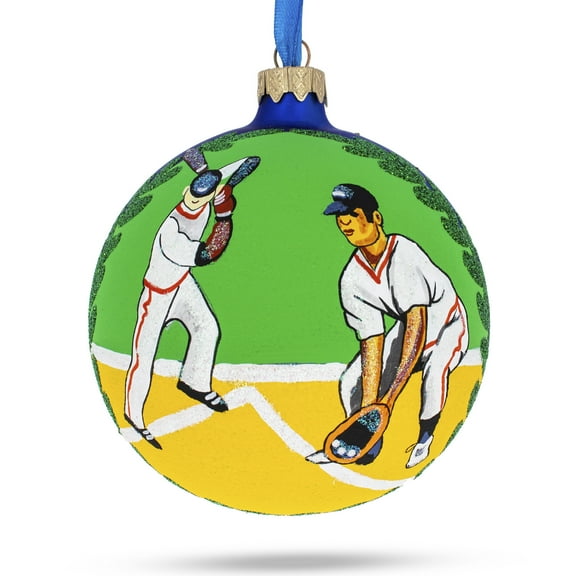 Baseball Players Glass Ball Christmas Ornament 4 Inches