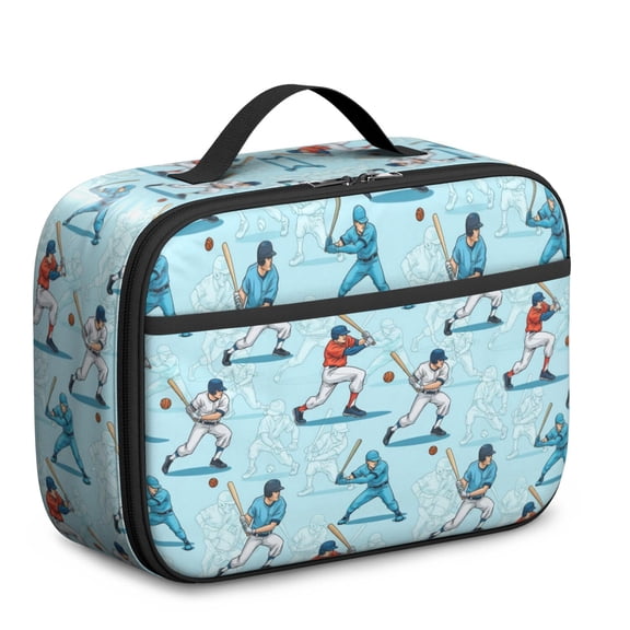 Baseball Players Light Cyan Pattern Insulated Lunch Bag Teens,Bento School Lunch Bag for Teens for Work,Picnic or Travel 10.6x7.7x4.3 Inches,12 Can Capacity