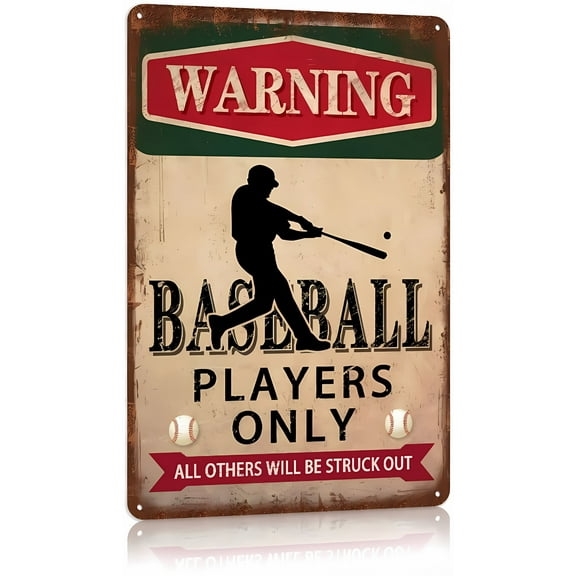 Baseball Players Only 8"x12" Metal Tin Sign, Sports Warning Sign, Baseball Decor for Boys Room, Baseball Gifts, Boys Room Wall Art
