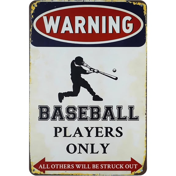 Baseball Players Only 8"x12" Tin Warning Sign, All Others Struck Out, Metal Decoration, Boy Room Bedroom Sports Sign, Home Wall Art