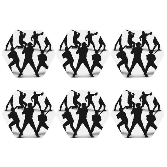 Baseball Players Pattern Leather Drink Coasters for Drinks (6 Pack) for Tabletop Protection Hexagon