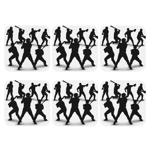 Baseball Players Pattern Leather Drink Coasters for Drinks (6 Pack) for Tabletop Protection Square