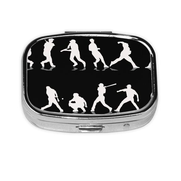 Baseball Players Small Pill Case For Pockets & Purses 2 Compartment Travel Medicine Organizer