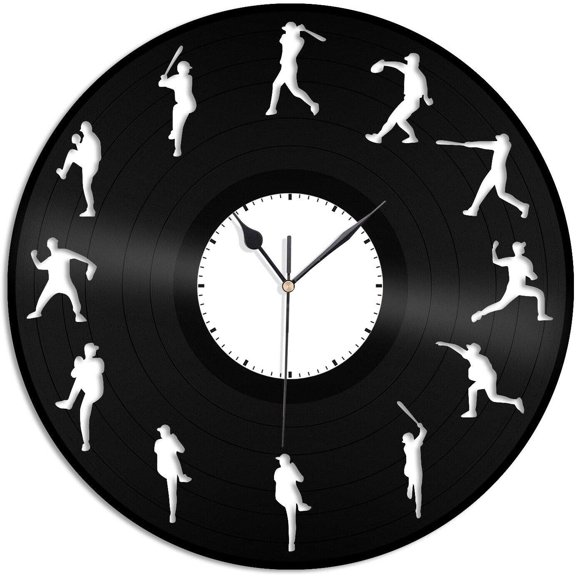 Baseball Players Vinyl Wall Clock,Vinyl Record Clock Wall Art Unique Room Decorations Handmade Gift