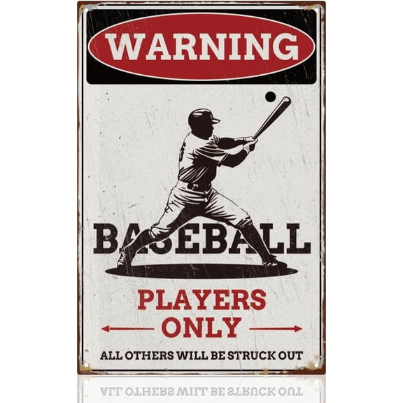 Baseball Players Only Warning Sign Baseball Wall Decor Vintage Metal Art Sports Retro Tin Sign Baseball Poster Gifts for Boys Room Bedroom Wall Decorations 8 x 12 Inch