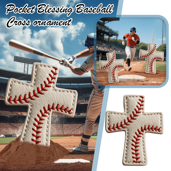 Baseball Pocket Cross Religious Pendant with Hand Sewn Baseball Pattern Spiritual Pocket Token Gift