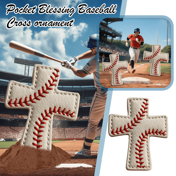 Baseball Pocket Cross Religious Pendant with Hand Sewn Baseball Pattern Spiritual Pocket Token Gift