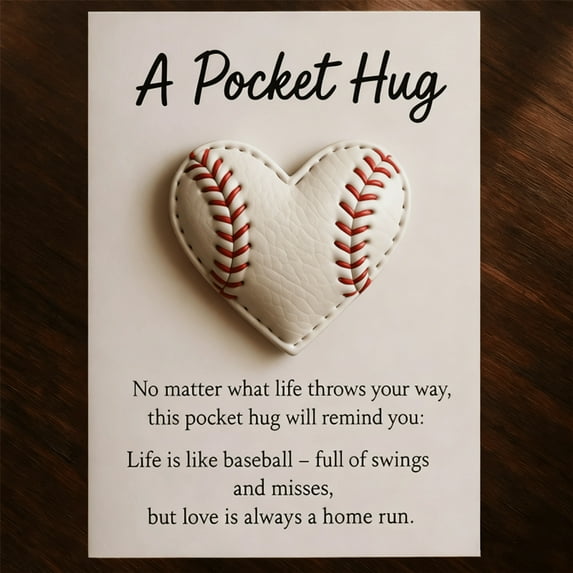 Baseball Pocket Hug with Gift Card, Heart Shaped Inspirational Cards for Players & Fans, Crossed Bats Motivational Keepsake