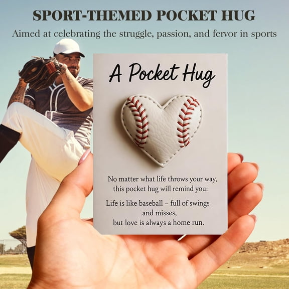 Baseball Pocket Hug with Gift Card, Heart Shaped Inspirational Cards for Players & Fans, Sports Themed Encouragement Gifts