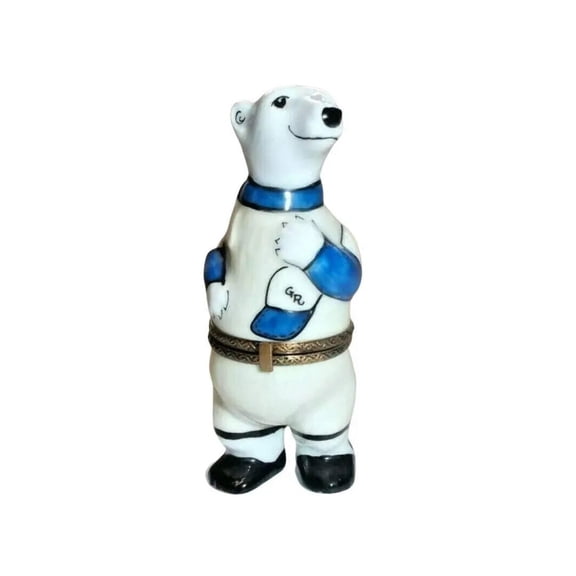 Baseball Polar Bear Figurine for Sports Lovers Limoges Box Porcelain Figurine