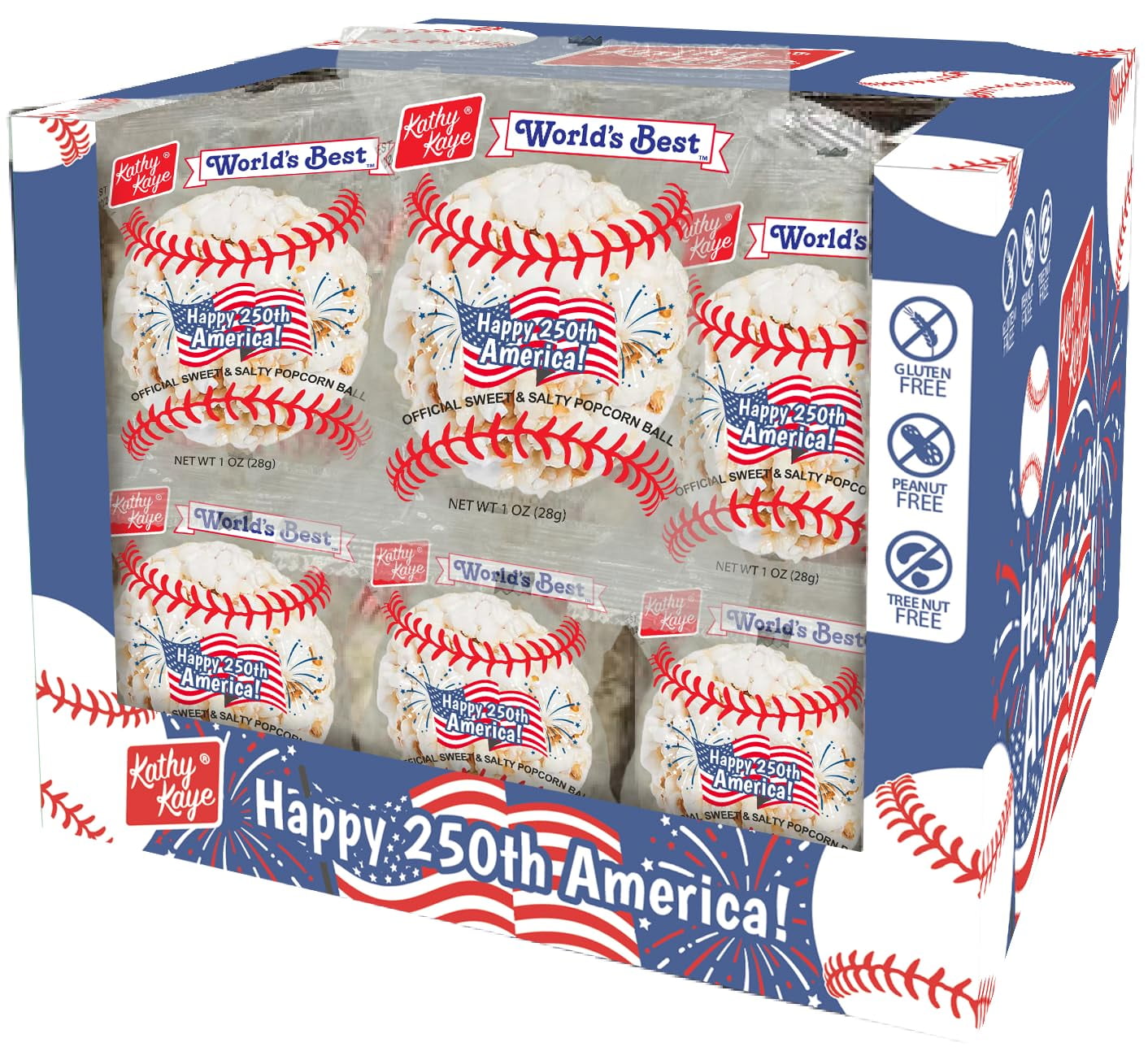 Baseball Popcorn Balls, Bulk Popcorn, 18 Count, 1 Ounce per Ball