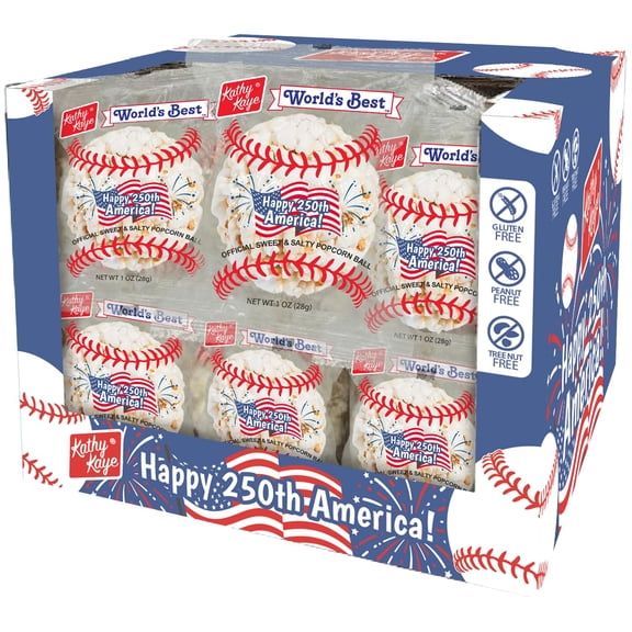 Baseball Popcorn Balls, Bulk Popcorn, 18 Count, 1 Ounce per Ball