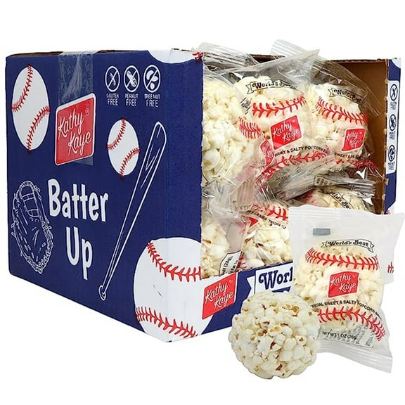 Baseball Popcorn Balls, Bulk Popcorn, 18 Count, 1 Ounce per Ball