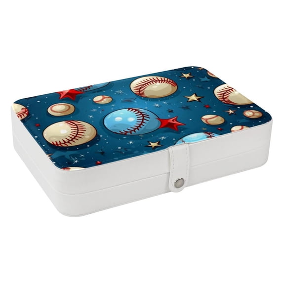 Baseball Portable PU Leather Jewelry Storage Box with Removable Compartment, Earring Holder, Bracelet Holder, and Jewelry Stand