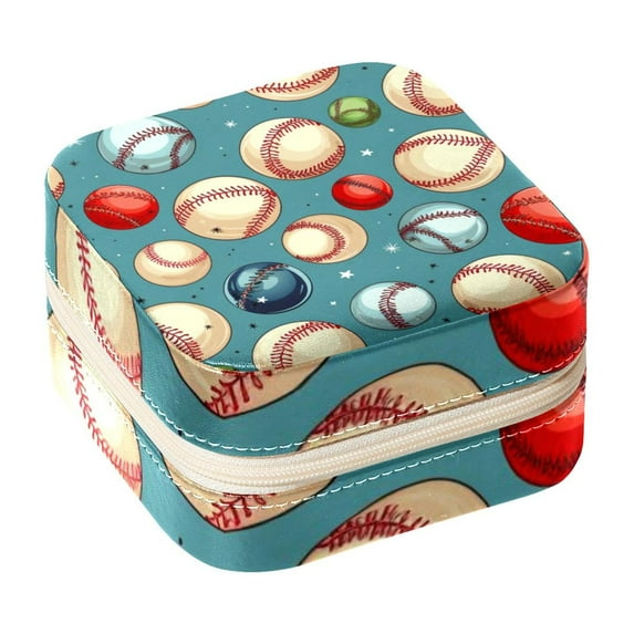 Baseball Portable Square Jewelry Box Organizer for Rings, Earrings, Necklaces, Bracelets - for Girls and Women