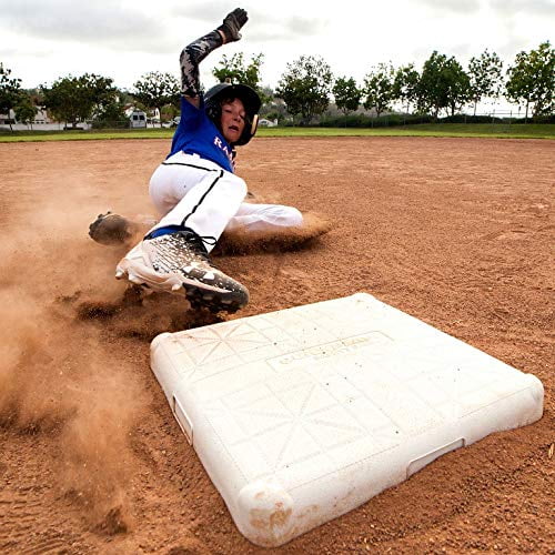 Baseball Practice Bases Set, 3 Official Size Rubber Bases with Detachable Plates and Ground Stakes for Little League Games, White