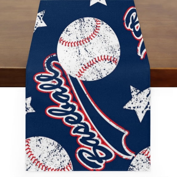 Baseball Print Pattern Table Runner Linen Style 13x90 Inches Rustic Farmhouse Table Runner Kitchen Dining Table Decoration for Wedding Birthday Party Christmas