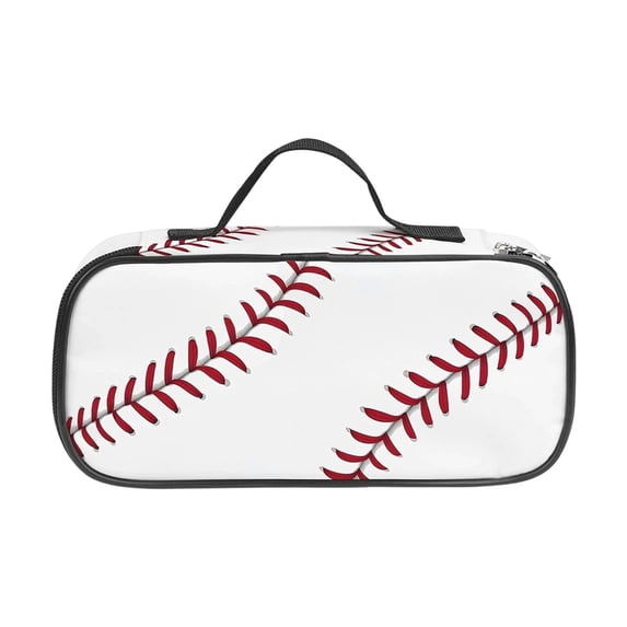 Baseball Print Pencil Case with Handle, 24X11 inch Large Capacity Pen Bag with Zipper, Portable Pencil Pouch with Compartments, Foldable Stationery Pouch for Classroom Office Supplies Storage