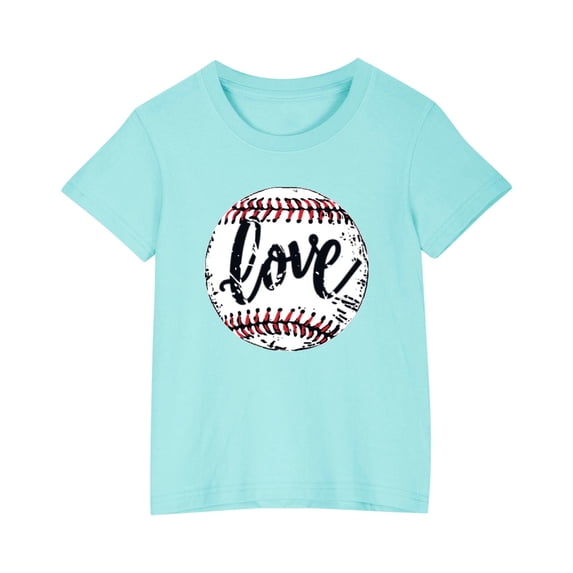 Baseball Print Short Sleeve T-Shirt for Kids, Round Neck Casual Top for 3-10 Years