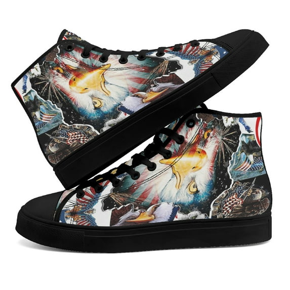 Bald Eagle American High Top Canvas Shoes Sneakers Black Size 13