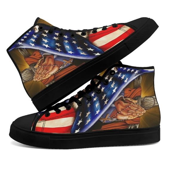 Praying Hands Faith Hope High Top Canvas Shoes Sneakers Black Size 13