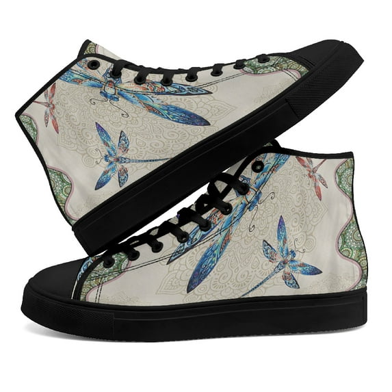 Vintage Dragonfly Mandala High Top Canvas Shoes Sneakers Black Size 13