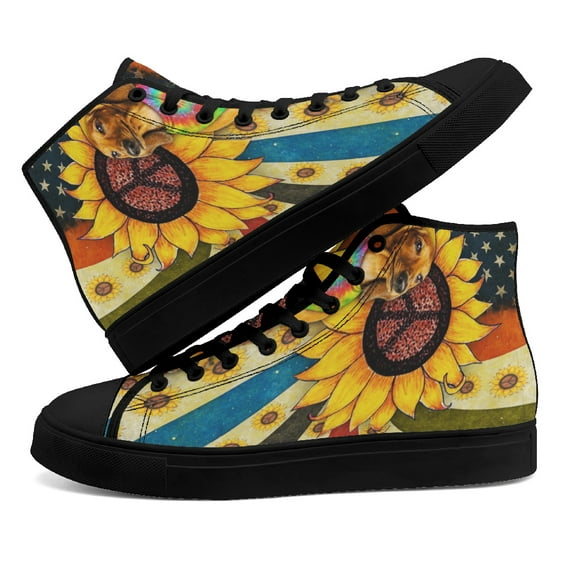 Hippie Dachshund High Top Canvas Shoes Sneakers Black Size 5
