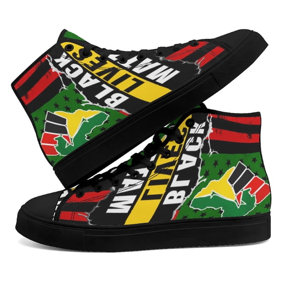 Black Lives Matter High Top Canvas Shoes Sneakers Black Size 6