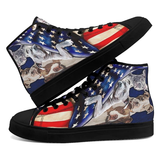 Pitbull Dogs High Top Canvas Shoes Sneakers Black Size 8.5