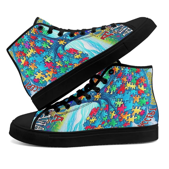 Autism Awareness Accept Under Stand Love High Top Canvas Shoes Sneakers Black Size 9.5