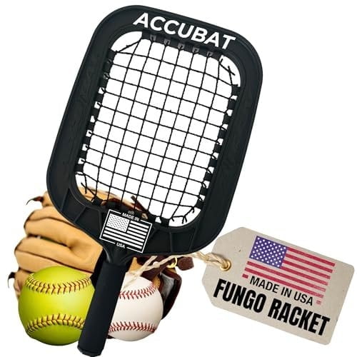 Accubat Fungo Racket for Baseball & Softball Training - Baseball Racket with Durable Frame & Replaceable Netting - Quality Design for Accurate Fly Balls & Grounders - USA Made 26 Ounce, Black