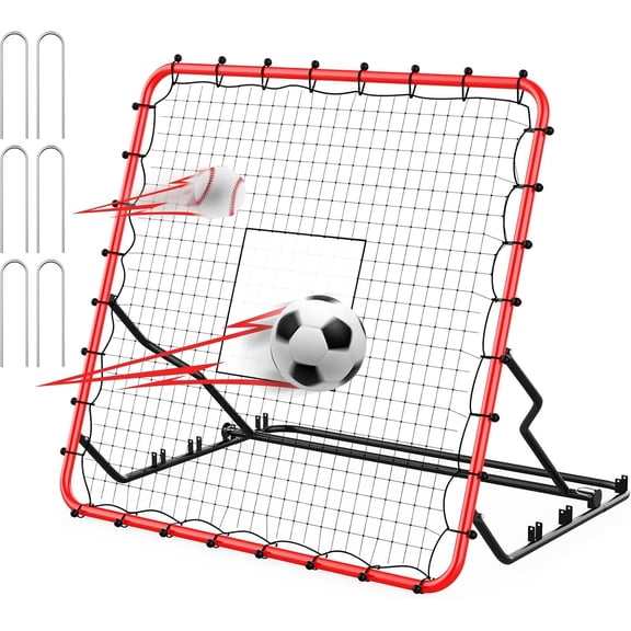 Baseball Rebounder ,4x4.5FT Soccer Rebounder with 4 Adjustable Angles, 28 Bungee Cords to Adjust Elastic,  Equipment for Soccer/Baseball/Softball/Volleyball ,Pitchback Net for  Levels