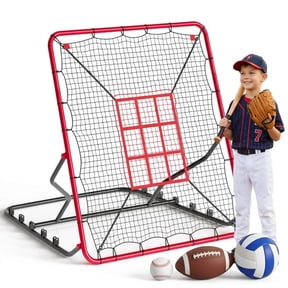 Baseball Rebounder Net with 12-Angle Adjustment & 9-Pocket Strike Zone, Multi-Sport Training Net for Soccer Volleyball Basketball Backyard Practice Equipment