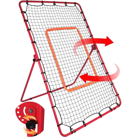Baseball Rebounder Net, 6x4FT Adjustable Pitch Back Baseball Rebounder for Softball Lacrosse, Pitching Throwing Catching Trainer Gifts, Green, Red