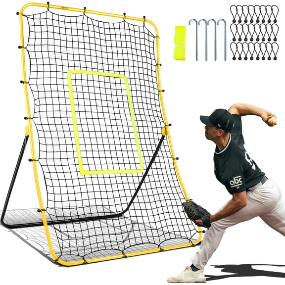 Baseball Rebounder Net, Angle-Adjustable for Grounder and Fly Ball Simulation. Ideal for Pitching, Throwing, and Fielding Practice for All Players.