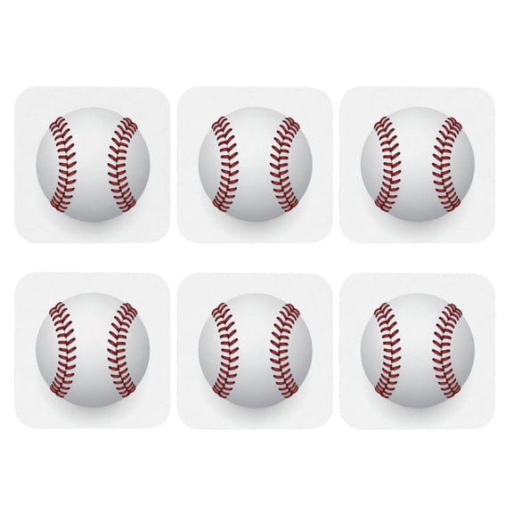 Baseball Red Lace Over White Set of 6 Faux Leather 4 Inch Coasters Drinks Tabletop Home Dinning Square
