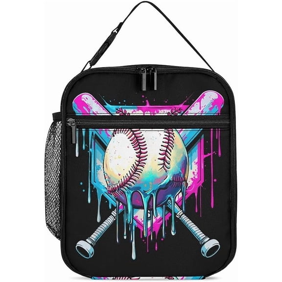 Baseball Respect Drip Home Plate Drip Game Day Lunch Bag Portable Insulated Lunch Box Large Capacity Tote Bag Zipper Net Pocket 10 L X 4 W X 8 H Inches