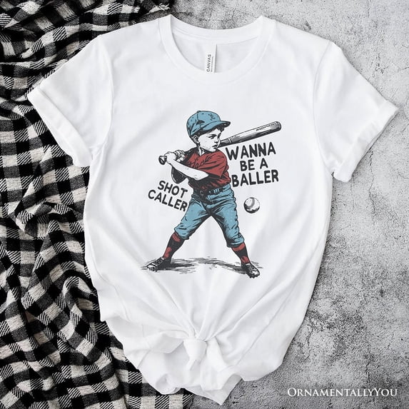 Baseball Retro T-Shirt Wanna Be a Baller, Vintage White and Natural Tee