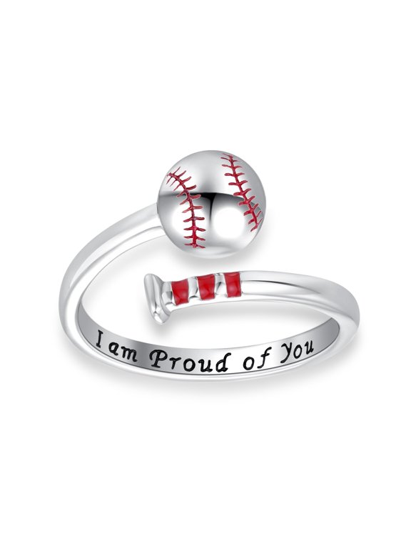 Baseball Ring Sterling Silver Adjustable Baseball Ring Cute Sports Open Ring Encouragement Rings Red Baseball Jewelry Gifts for Women Men Baseball lover Size 8