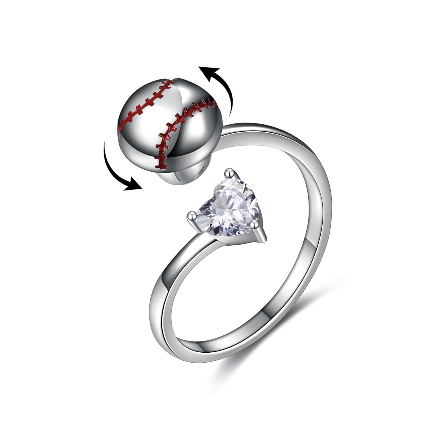 Baseball Rings Fidget Spinner Ring Sterling Silver Anxiety Stress Relieving Ring Adjustable Worry Free Band for Women