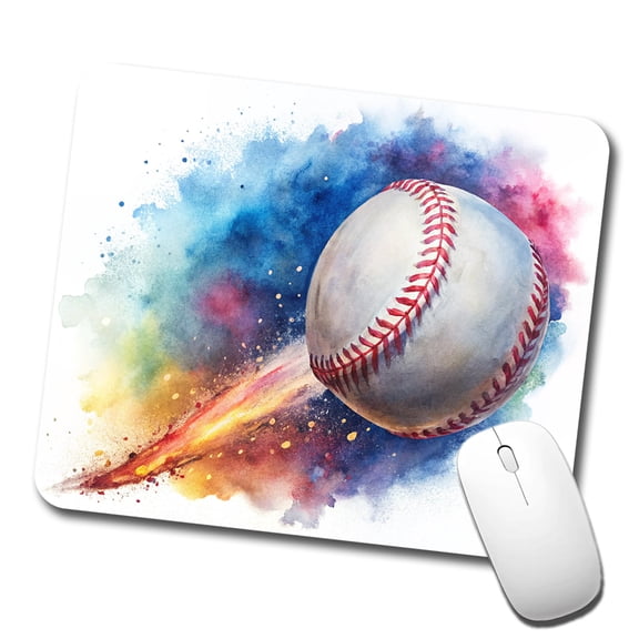 Baseball Rocketing Through The Air Watercolor Mouse Pad Low Profile Gaming Mat