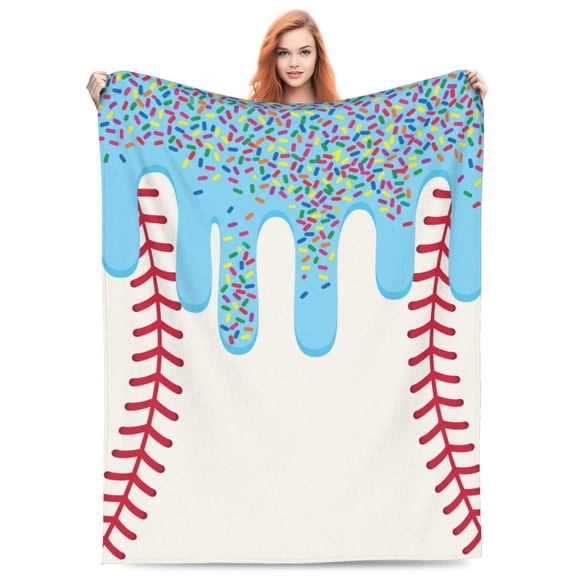 Baseball Room Decor, Ice Cream Drip Baseball Flannel Throw Blanket, Soft Sports Blanket Gift, Season Rewards, Birthday Party Favor 50x40