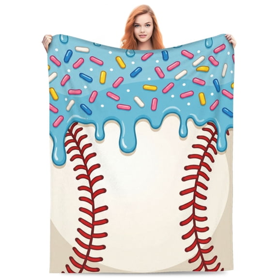 Baseball Room Decor, Ice Cream Drip Baseball Flannel Throw Blanket, Soft Sports Blanket Gift, Season Rewards, Birthday Party Favor 50x40