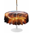 thumbnail image 1 of Baseball, Round Outdoor Tablecloth, Waterproof Table Cloth Cover with Umbrella Hole and Zipper, Sports Theme Gradient Orange Blue Black Table Protector for Patio Party Picnic 54" Round, 1 of 6