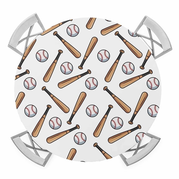 Baseball Round Table Cover, Retro Sports Style Baseball Bats Minimalist Modern Waterproof Fitted Tablecloths for 36"-44" Tables, Washable Picnic Table Cover for Camping Dining Indoor Outdoor