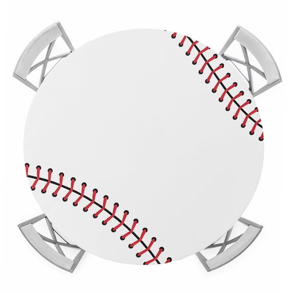 Baseball Round Tablecloth for 45-54 Inch Tables, Fitted Table Cover with Elastic Edge, Modern Minimalist Red Lines Waterproof Outdoor Table Cloth Protector for Patio Garden Dinner Picnic