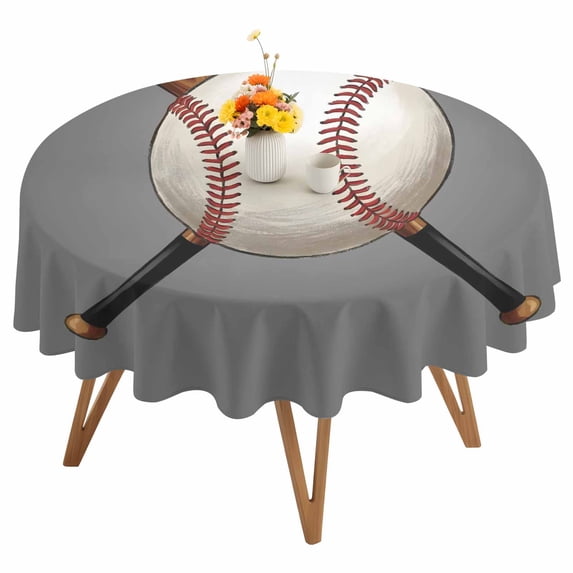 Baseball Round Tablecloth 54 inches Sports Gray Background Cartoon Waterproof Oil-Proof Table Cloth Round Table Cover for Holiday Party Picnic Dinner Decor Indoor and Outdoor Use