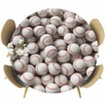 thumbnail image 1 of Baseball Round Tablecloth, Fitted Table Cover with Elastic for 36"-44" Round Tables, White Red Art Sport Table Cloth Outdoor Indoor Dinning Party Waterproof Tablecloths, 1 of 7