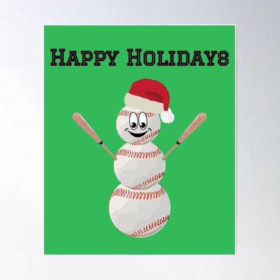 Baseball Santa Snowman Happy Holidays Poster Wall Art, Modern Wall Decor For Living Room Bedroom, 12x18 UNFRAMED