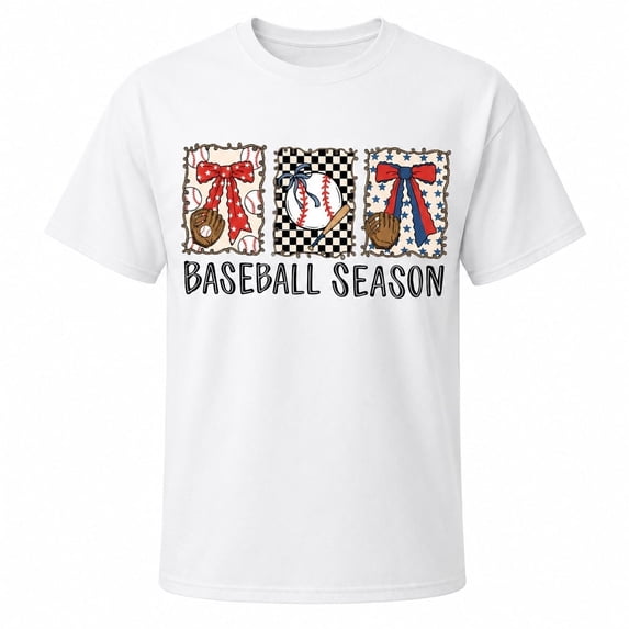 Baseball Season Bow Graphic T-Shirt, Unisex Classic Fit Tee